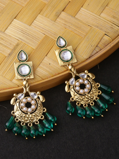 

Voylla Gold-Toned & Green Classic Drop Earrings