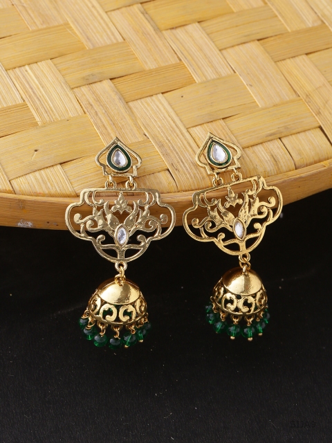 

Voylla Gold-Toned & Green Dome Shaped Jhumkas