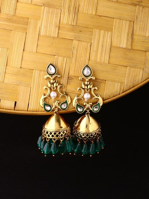 

Voylla Gold-Plated & Green Handcrafted Dome Shaped Jhumkas