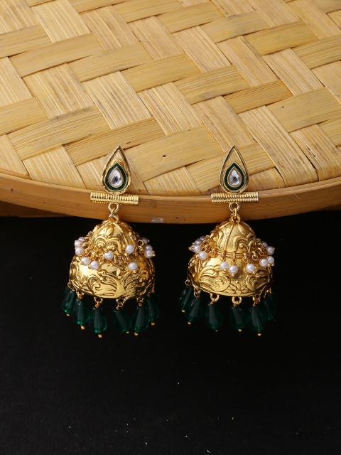 

Voylla Gold-Toned & Green Dome Shaped Jhumkas