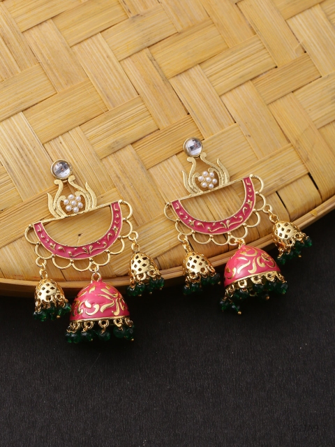 

Voylla Gold-Plated & Pink Handcrafted Dome Shaped Jhumkas
