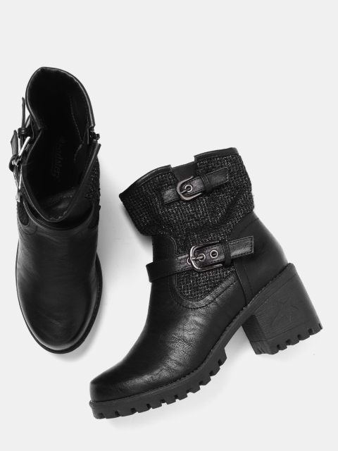

Roadster Women Black Solid Mid-Top Heeled Boots