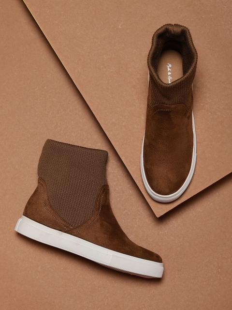 

Mast & Harbour Women Brown Solid Synthetic Mid-Top Flat Boots