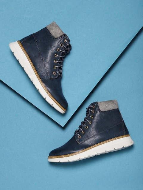 

Mast & Harbour Women Navy Blue Solid Mid-Top Sneakers