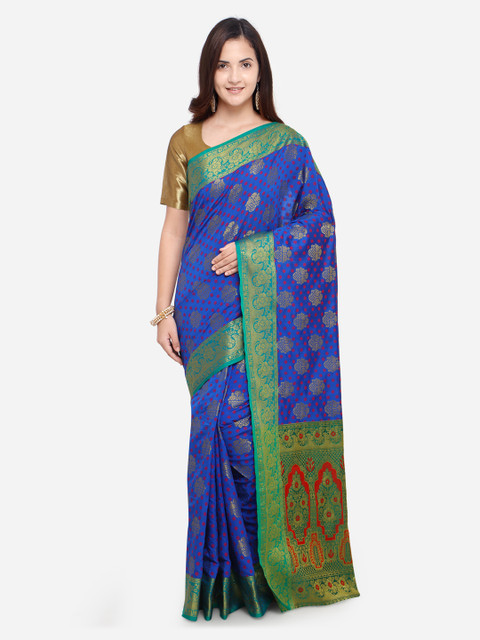 

Satrani Blue Poly Silk Woven Design Banarasi Saree