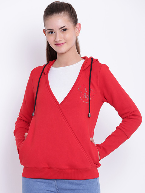 

Texco Women Red Solid Hooded Sweatshirt