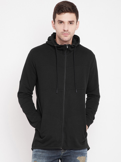 

PUNK Men Black Solid Hooded Sweatshirt