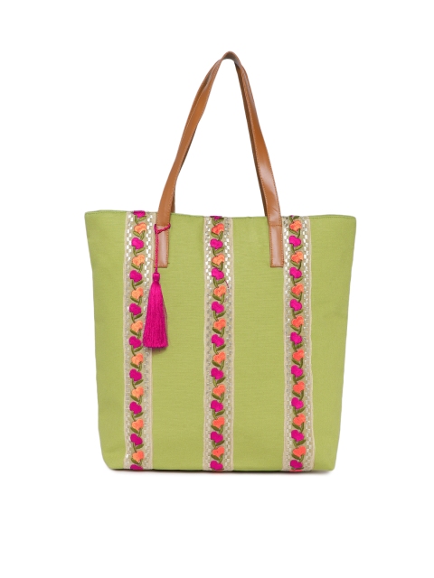 

Kanvas Katha Green Embroidered Tote Bag