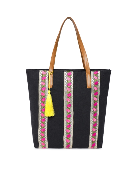 

Kanvas Katha Black Embroidered Tote Bag