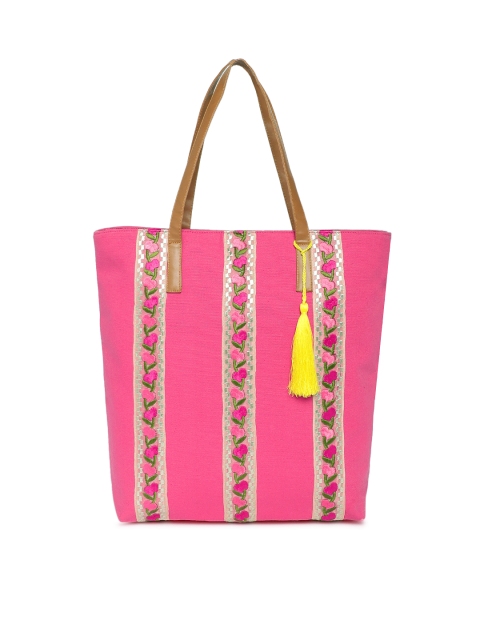 

Kanvas Katha Peach-Coloured Embroidered Tote Bag