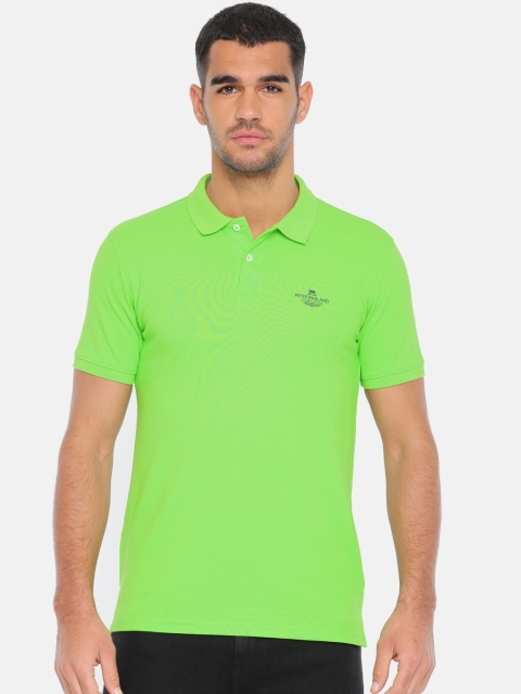 

Peter England Men Fluorescent Green Solid Polo Collar T-shirt