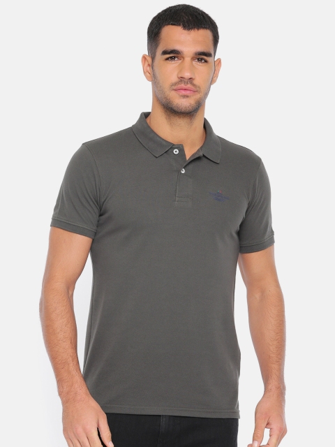 

Peter England Men Charcoal Solid Polo Collar T-shirt