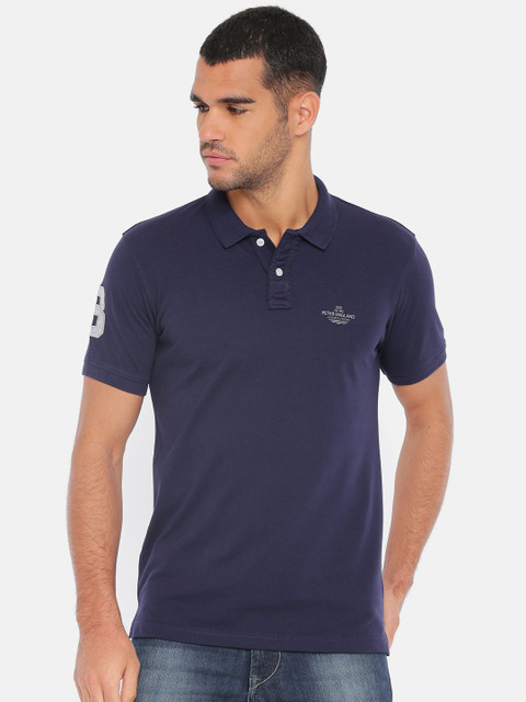 

Peter England Men Navy Blue Solid Polo Collar T-shirt