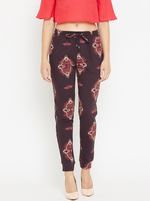 

I AM FOR YOU Women Burgundy & Maroon Regular Fit Printed Joggers