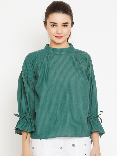 

I AM FOR YOU Women Green Striped Boxy Top