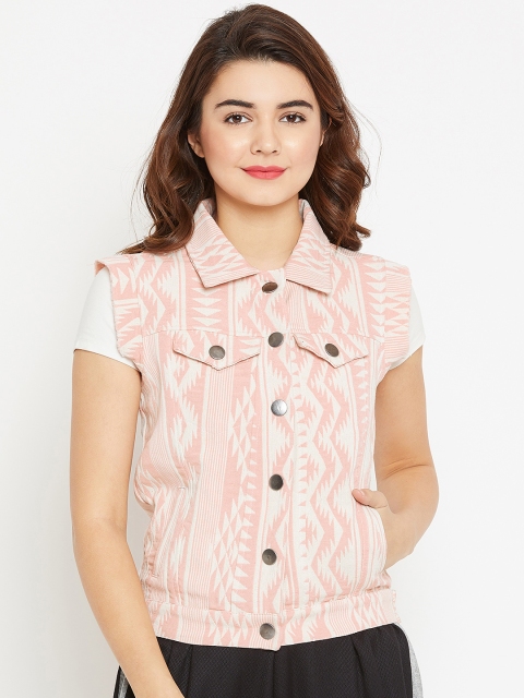 

I AM FOR YOU Women Peach-Coloured Self Design Sleeveless Tailored Jacket