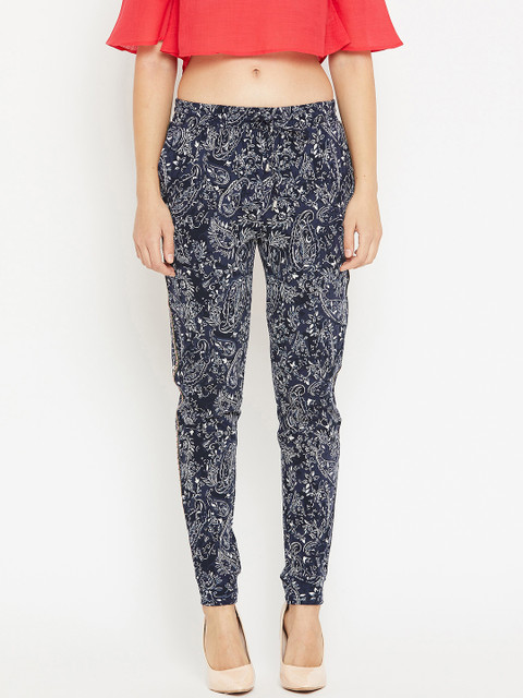

I AM FOR YOU Women Blue Regular Fit Printed Regular Trousers