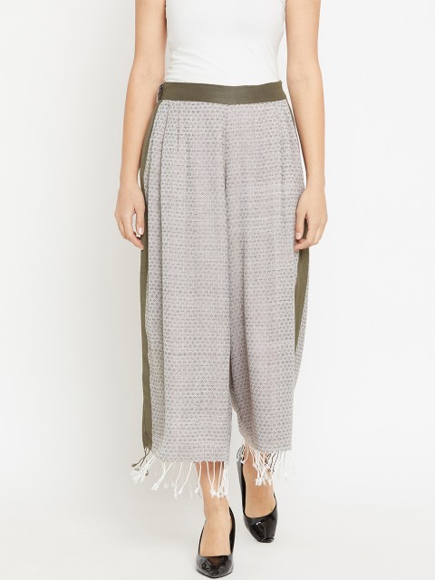 

I AM FOR YOU Women Grey Wide Leg Self Design Palazzos