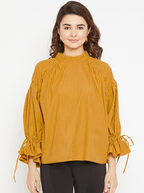 

I AM FOR YOU Women Mustard Yellow & Olive Green Striped Boxy Top