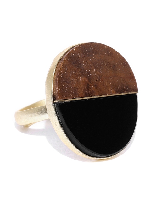 

Priyaasi Brown & Black Gold-Plated Handcrafted Circular Adjustable Ring