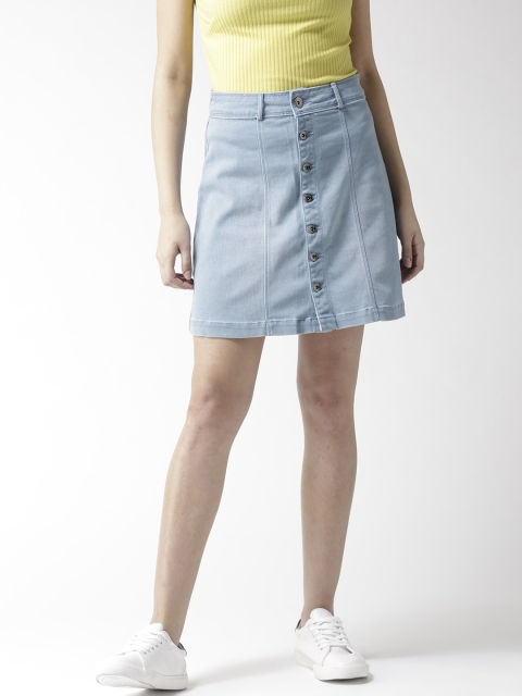 

Xpose Women Blue Solid A-line Denim Skirt