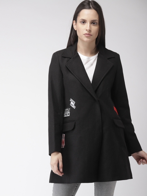 

Madame Women Black Solid Longline Overcoat