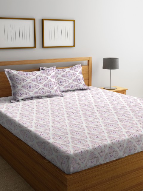

Cortina White Floral Flat 120 TC Cotton 1 Double Queen Bedsheet with 2 Pillow Covers