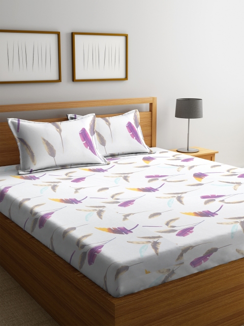 

Cortina White Floral Flat 120 TC Cotton 1 Queen Bedsheet with 2 Pillow Covers