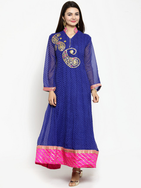 

Geroo Jaipur Blue Hand Embroidered Georgette Anarkali Kurta