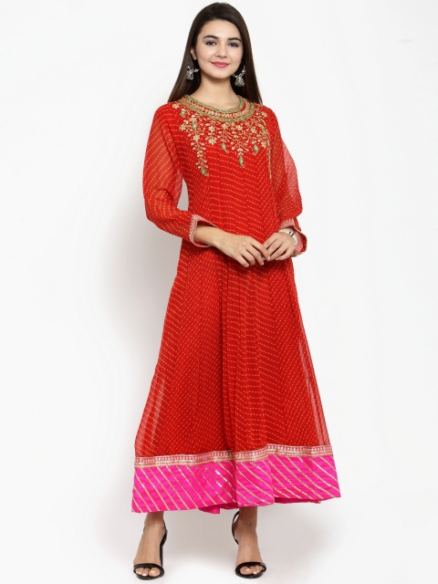 

Geroo Jaipur Red Hand Embroidered Georgette Anarkali Kurta
