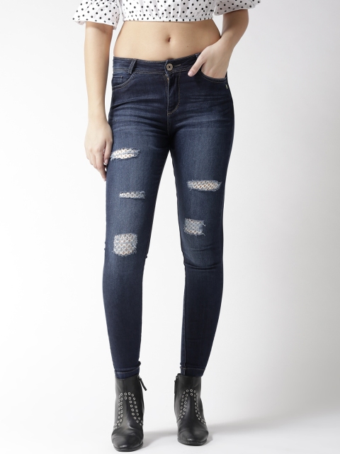 

Xpose Women Navy Blue Skinny Fit High-Rise Mildly Distressed Stretchable Jeans