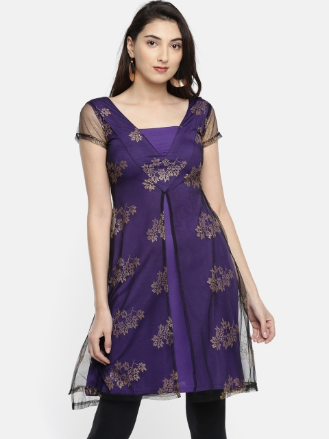 

Ira Soleil Women Purple & Black Printed A-Line Kurta