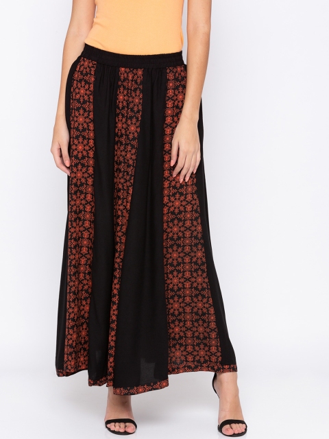 

Globus Women Black & Orange Flared Maxi Skirt