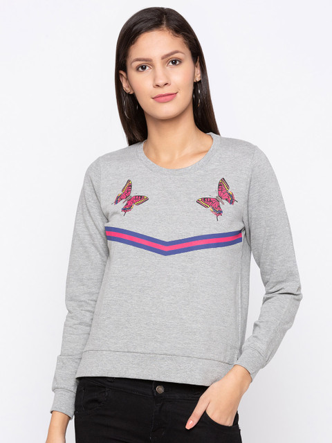 

Globus Women Grey Melange Printed Sweatshirt
