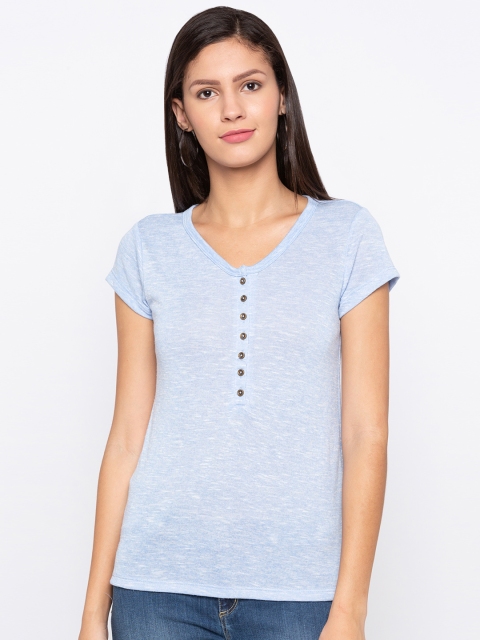 

Globus Women Blue Solid Pure Cotton Top