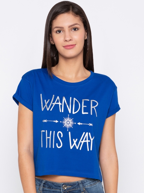 

Globus Women Blue Printed Round Neck T-shirt
