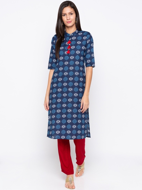 

Globus Women Blue & White Printed Straight Kurta