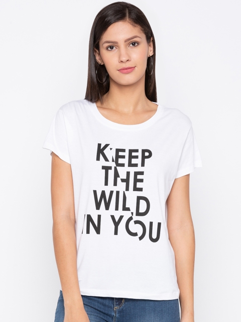 

Globus Women White Printed Round Neck T-shirt