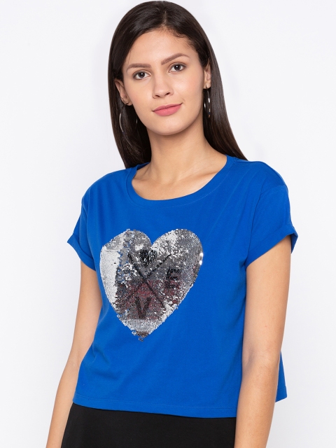 

Globus Women Blue Printed Round Neck T-shirt