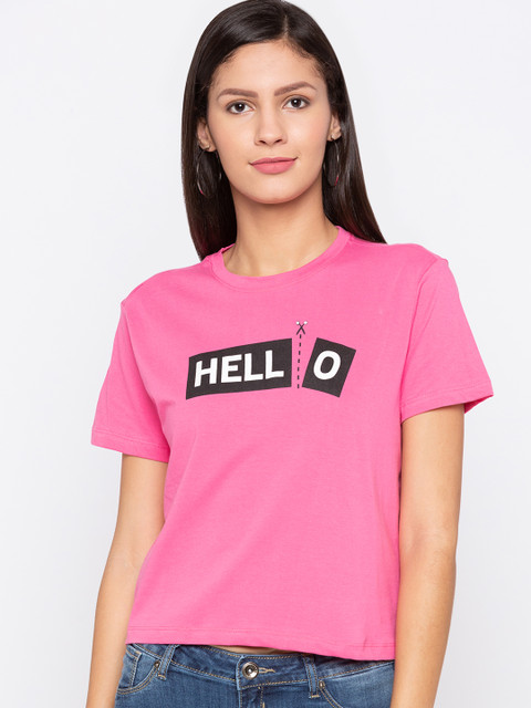 

Globus Women Pink Printed Round Neck T-shirt
