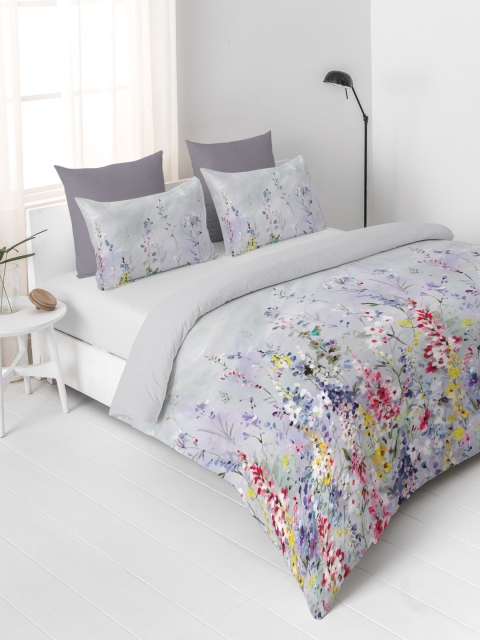 

DDecor Purple & Off-White Floral Flat 136 TC Cotton Bedsheet with 1 Pillow Cover