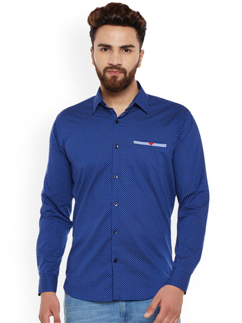 

Hancock Men Navy Blue Slim Fit Printed Formal Shirt