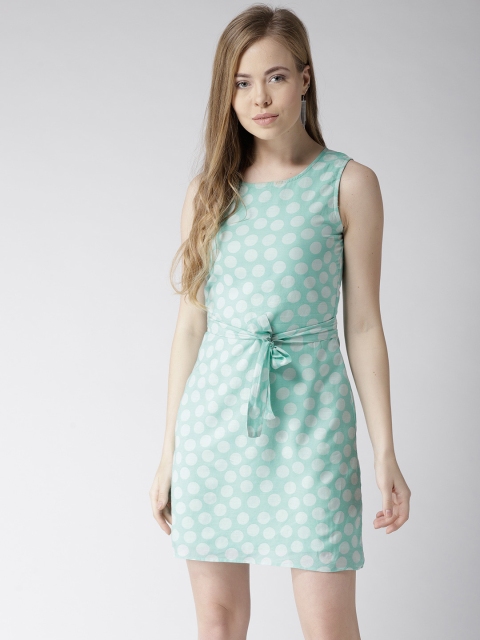 

MISH Women Sea Green Polka Dots Print Sheath Dress