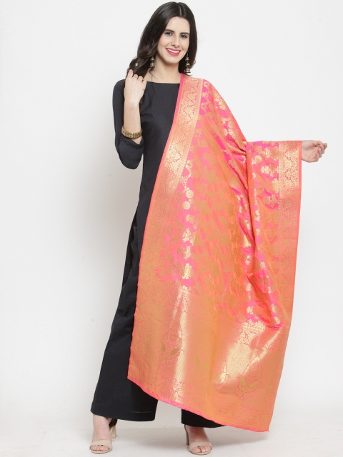 

mf Pink & Gold-Coloured Banarasi Art Silk Woven Design Dupatta