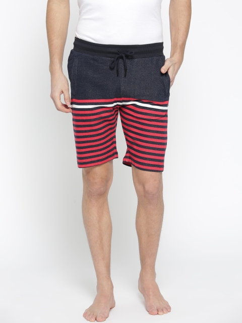 

Sweet Dreams Men Navy Blue & Red Striped Lounge Shorts MK-165318