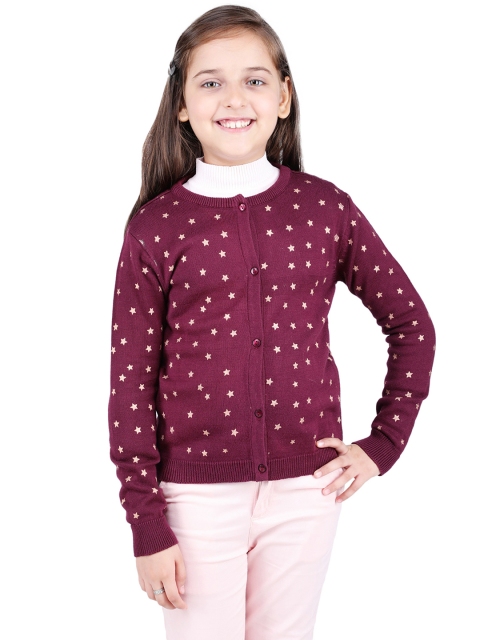

One Friday Girls Burgundy Printed Cardigan