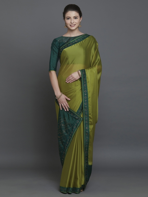 

Mitera Olive Green Solid Poly Georgette Saree