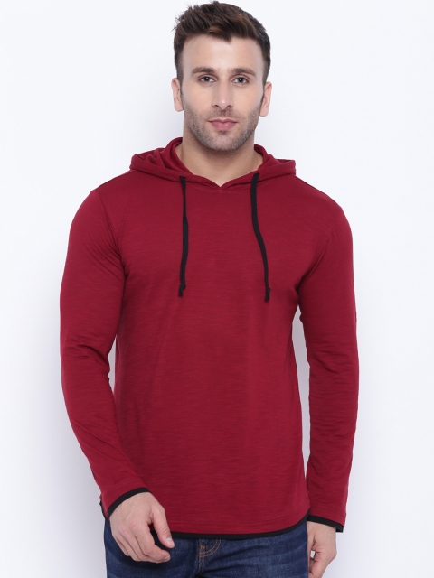 

GRITSTONES Men Maroon Solid Hood T-shirt