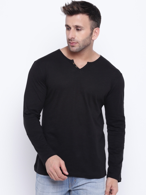 

GRITSTONES Men Black Solid Round Neck T-shirt