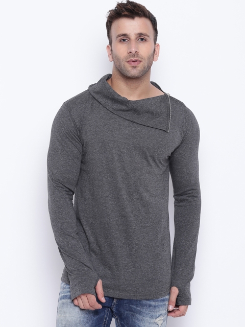 

GRITSTONES Men Grey Solid High Neck T-shirt